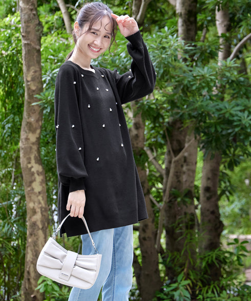 パール付きニットチュニック
