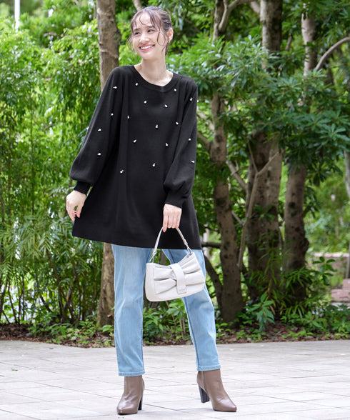 パール付きニットチュニック