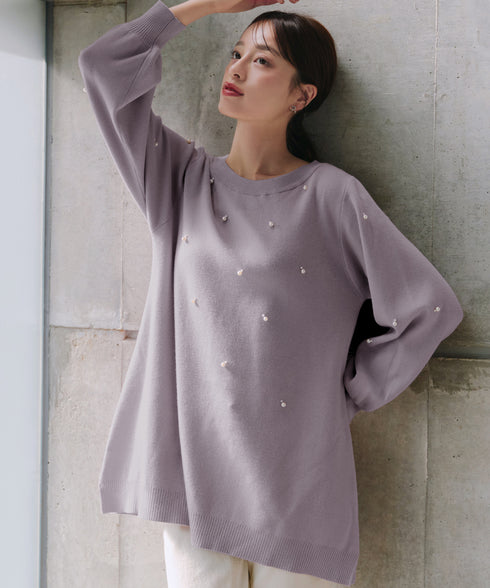 パール付きニットチュニック