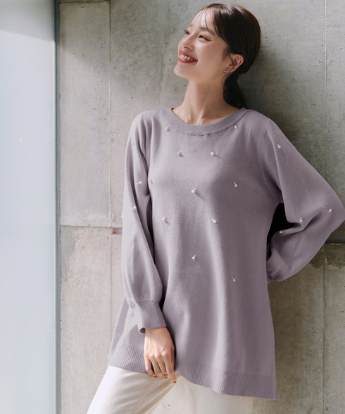 パール付きニットチュニック