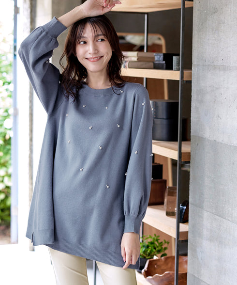 パール付きニットチュニック