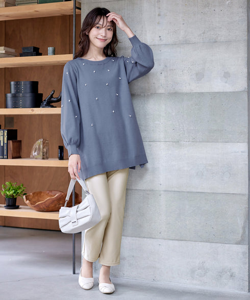 パール付きニットチュニック