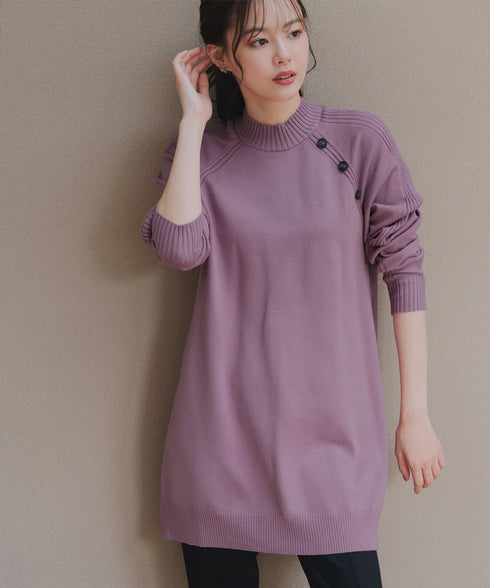 【安田美沙子さん着用 / 選べる2type】ボタンニットチュニック