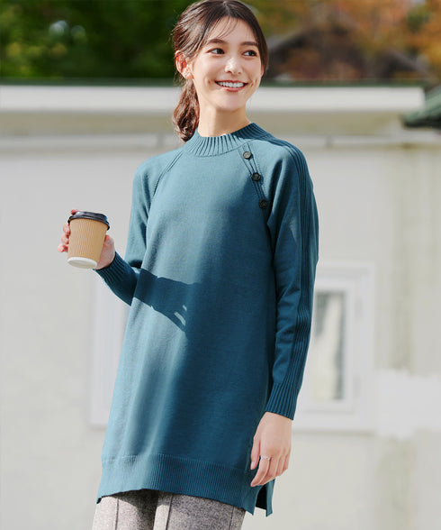 【安田美沙子さん着用 / 選べる2type】ボタンニットチュニック