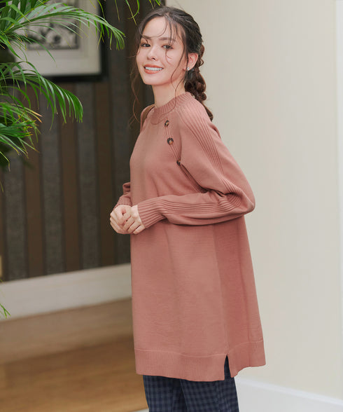 【安田美沙子さん着用 / 選べる2type】ボタンニットチュニック