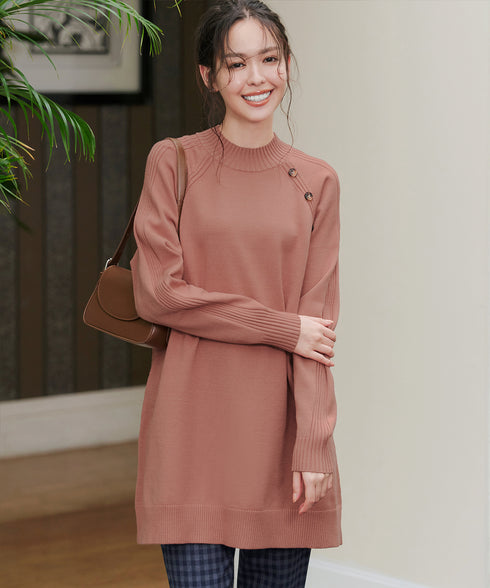 【安田美沙子さん着用 / 選べる2type】ボタンニットチュニック