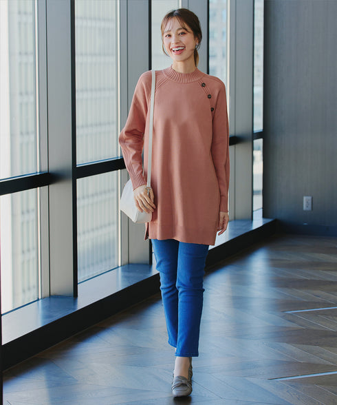 【安田美沙子さん着用 / 選べる2type】ボタンニットチュニック