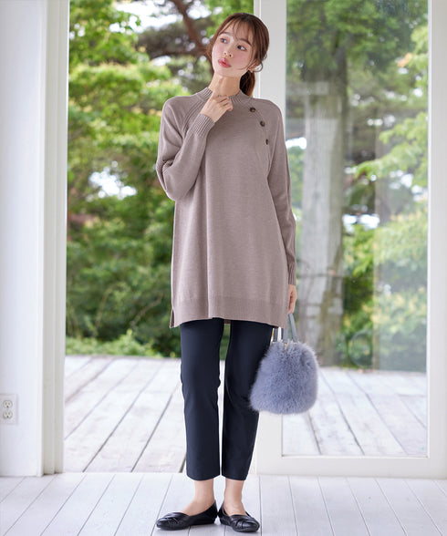 【安田美沙子さん着用 / 選べる2type】ボタンニットチュニック