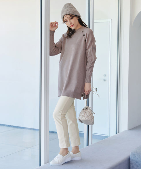 【安田美沙子さん着用 / 選べる2type】ボタンニットチュニック