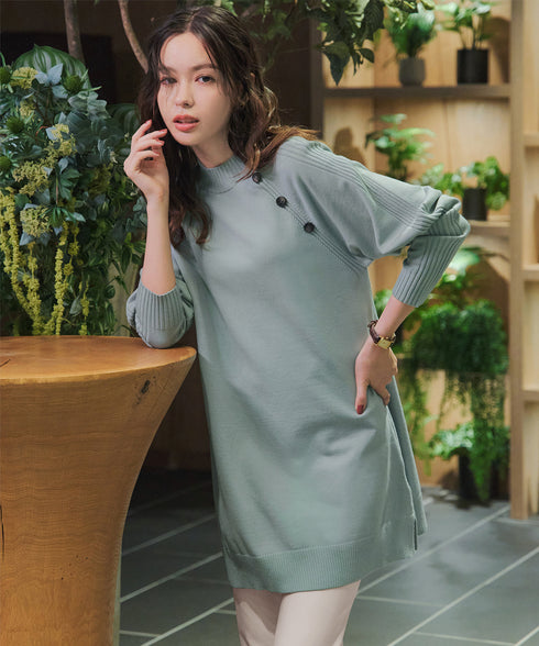 【安田美沙子さん着用 / 選べる2type】ボタンニットチュニック