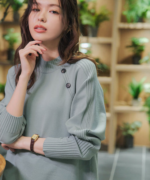 【安田美沙子さん着用 / 選べる2type】ボタンニットチュニック