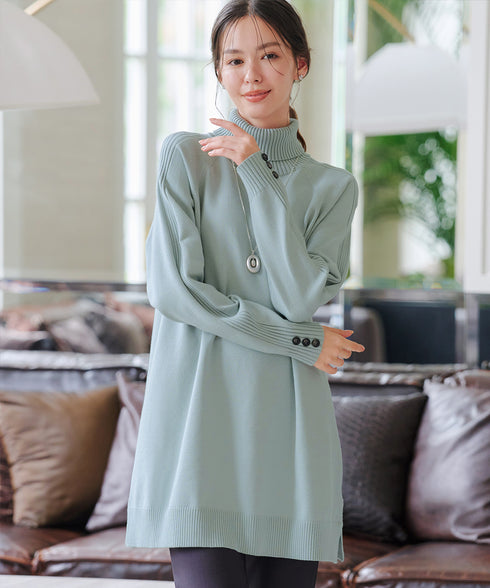 【安田美沙子さん着用 / 選べる2type】ボタンニットチュニック