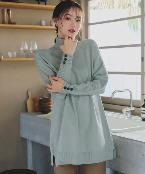 【安田美沙子さん着用 / 選べる2type】ボタンニットチュニック