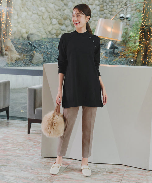 【安田美沙子さん着用 / 選べる2type】ボタンニットチュニック