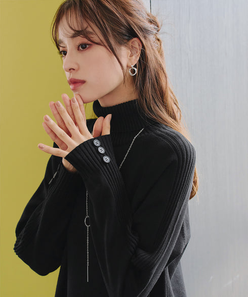 【安田美沙子さん着用 / 選べる2type】ボタンニットチュニック