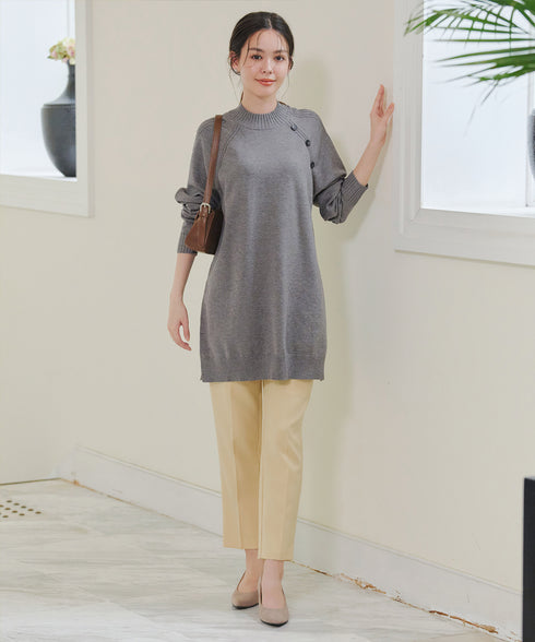 【安田美沙子さん着用 / 選べる2type】ボタンニットチュニック