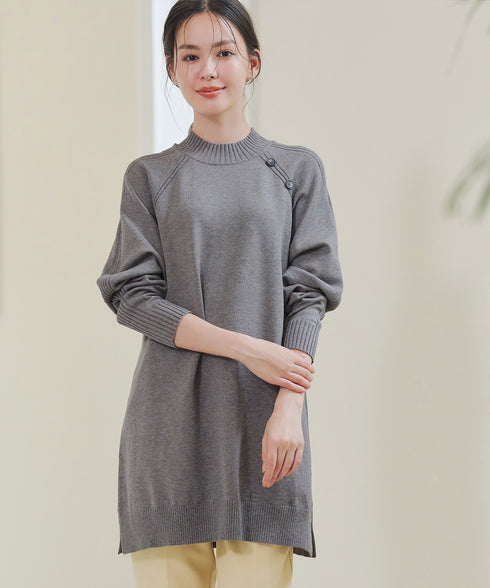 【安田美沙子さん着用 / 選べる2type】ボタンニットチュニック