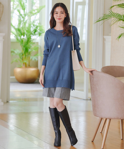 【安田美沙子さん着用】ウール調ヘリンボン柄キュロットパンツ