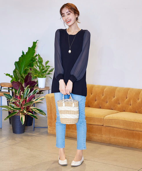 シアーチェック柄ニットチュニック