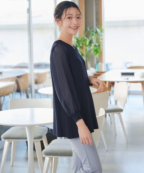 シアーチェック柄ニットチュニック