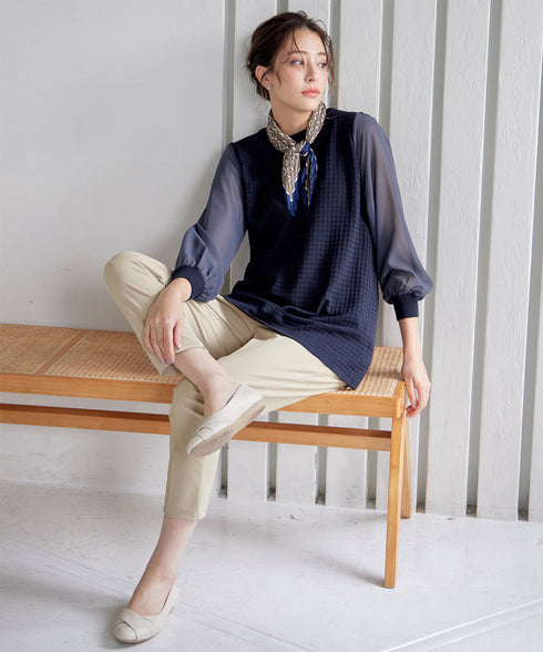 シアーチェック柄ニットチュニック