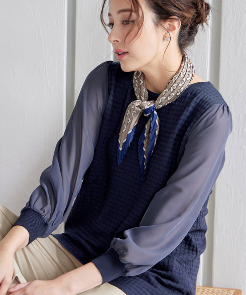 シアーチェック柄ニットチュニック