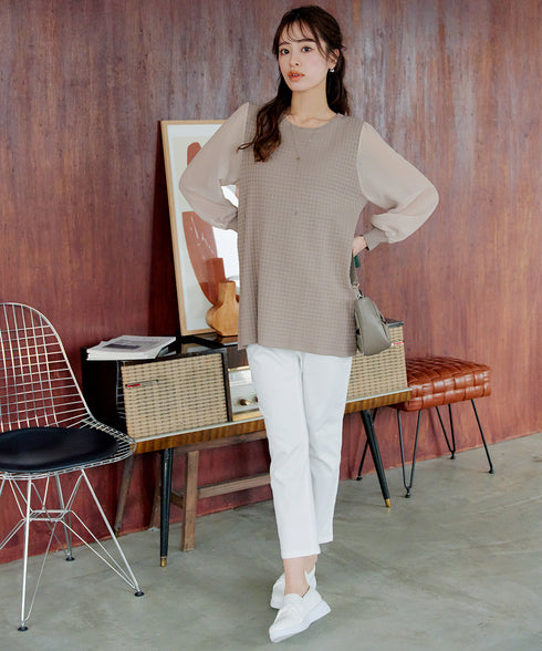 シアーチェック柄ニットチュニック