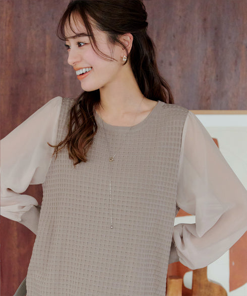 シアーチェック柄ニットチュニック