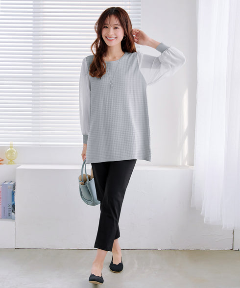 シアーチェック柄ニットチュニック