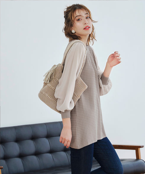 シアーチェック柄ニットチュニック