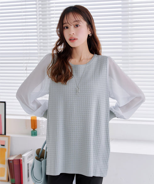 シアーチェック柄ニットチュニック