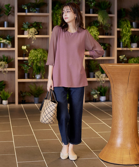 シアーチェック柄ニットチュニック