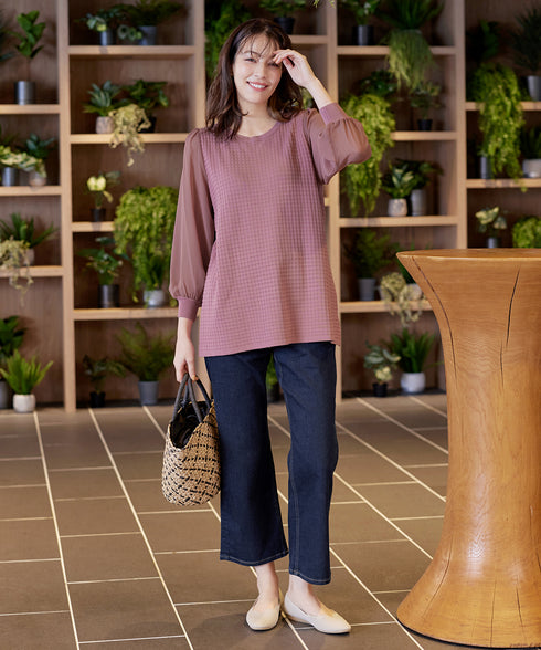 シアーチェック柄ニットチュニック