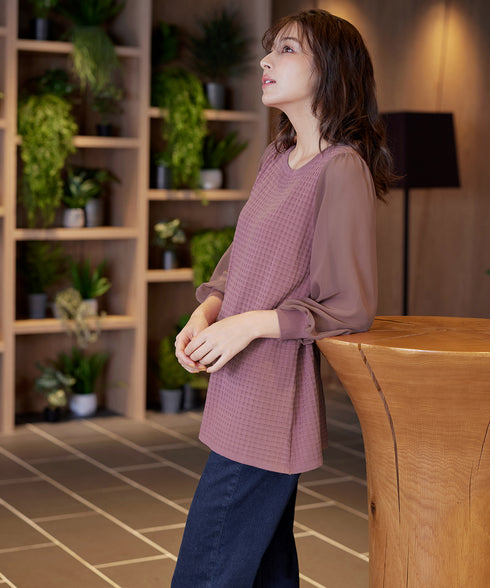 シアーチェック柄ニットチュニック