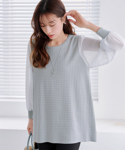 シアーチェック柄ニットチュニック