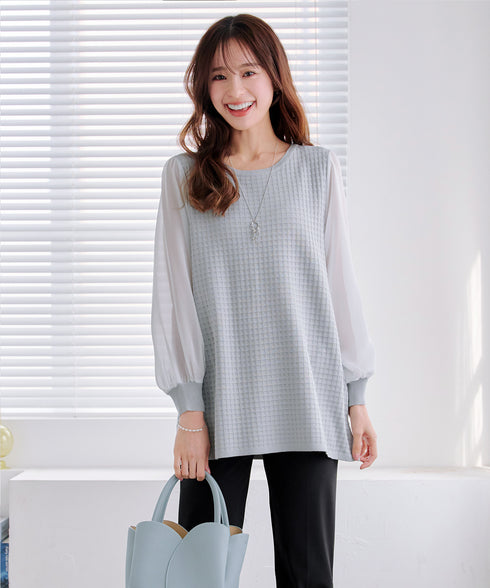 シアーチェック柄ニットチュニック