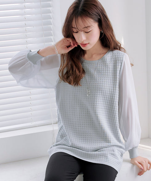 シアーチェック柄ニットチュニック