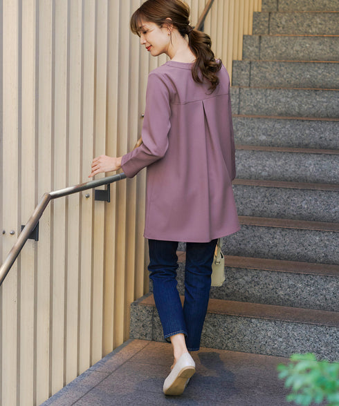 ダブルストレッチ│スキッパーパールチュニックブラウス