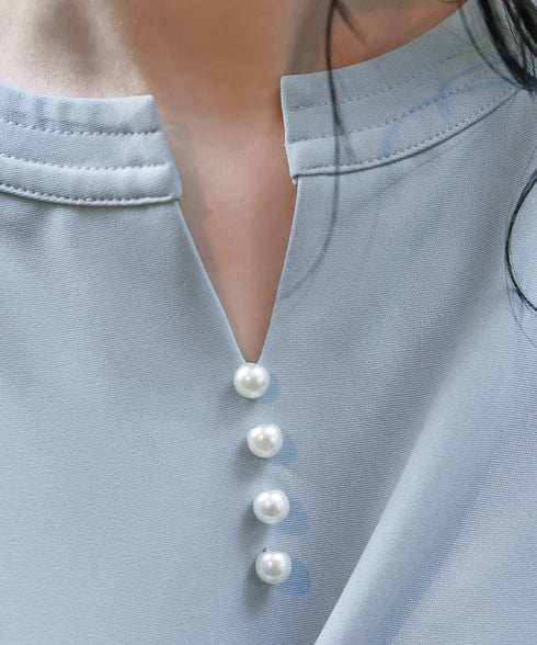 ダブルストレッチ│スキッパーパールチュニックブラウス