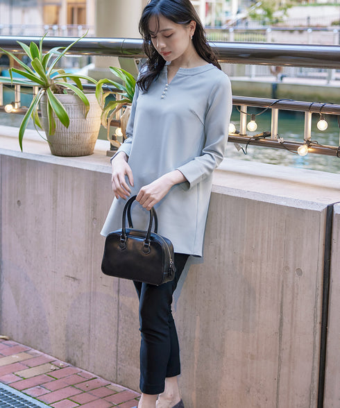 ダブルストレッチ│スキッパーパールチュニックブラウス