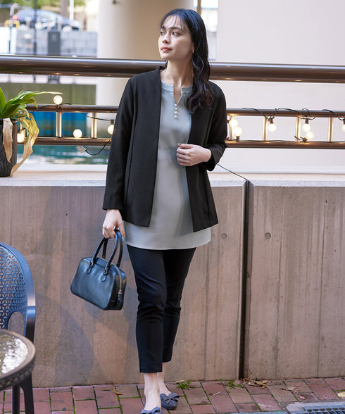 ダブルストレッチ│スキッパーパールチュニックブラウス