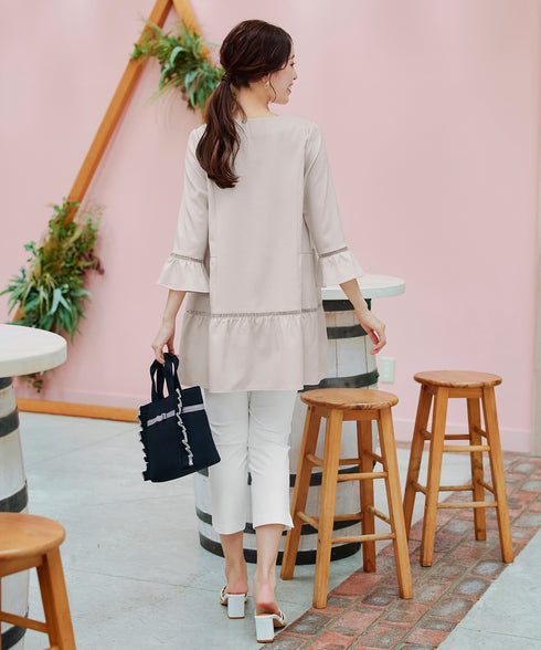 はしごレースフレアスリーブチュニックブラウス