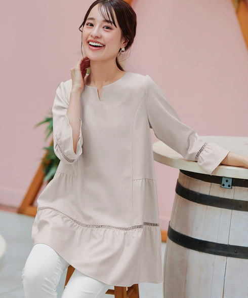 はしごレースフレアスリーブチュニックブラウス