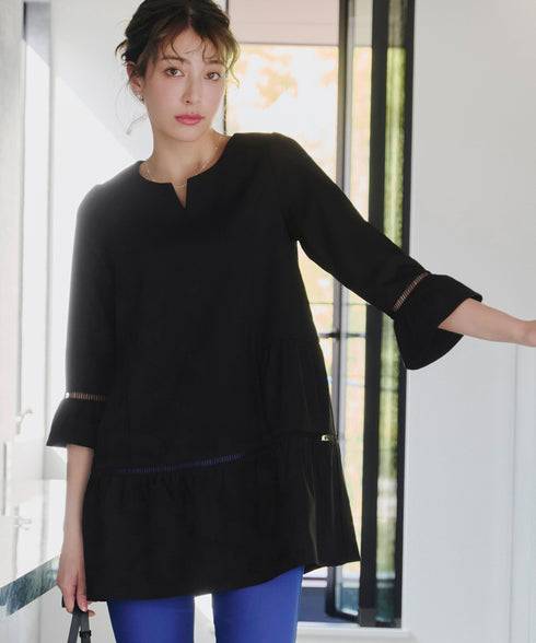 はしごレースフレアスリーブチュニックブラウス