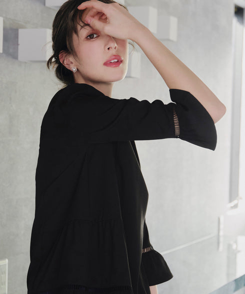 はしごレースフレアスリーブチュニックブラウス