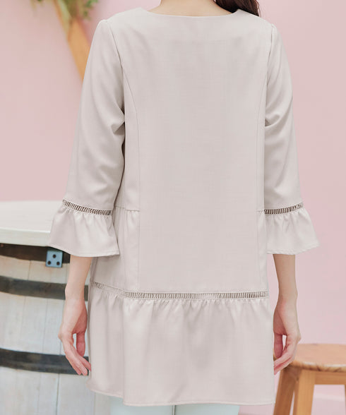 はしごレースフレアスリーブチュニックブラウス