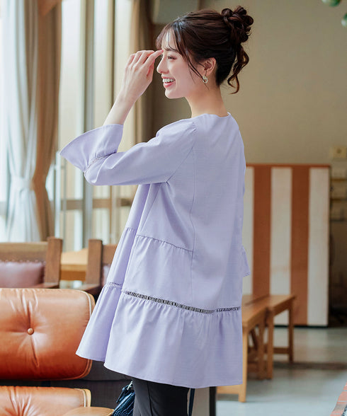 はしごレースフレアスリーブチュニックブラウス