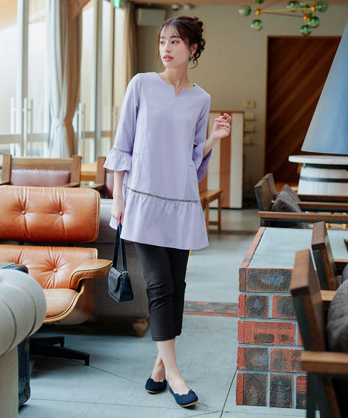 はしごレースフレアスリーブチュニックブラウス