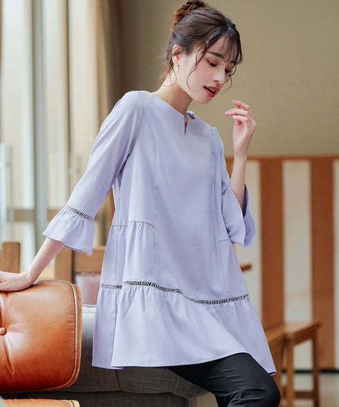 はしごレースフレアスリーブチュニックブラウス