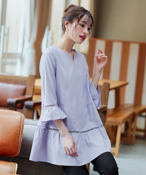 はしごレースフレアスリーブチュニックブラウス